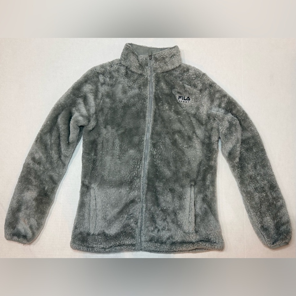 Fila Faux Fur Fleece Full Zip Jacket Gray Size M - Picture 2 of 12